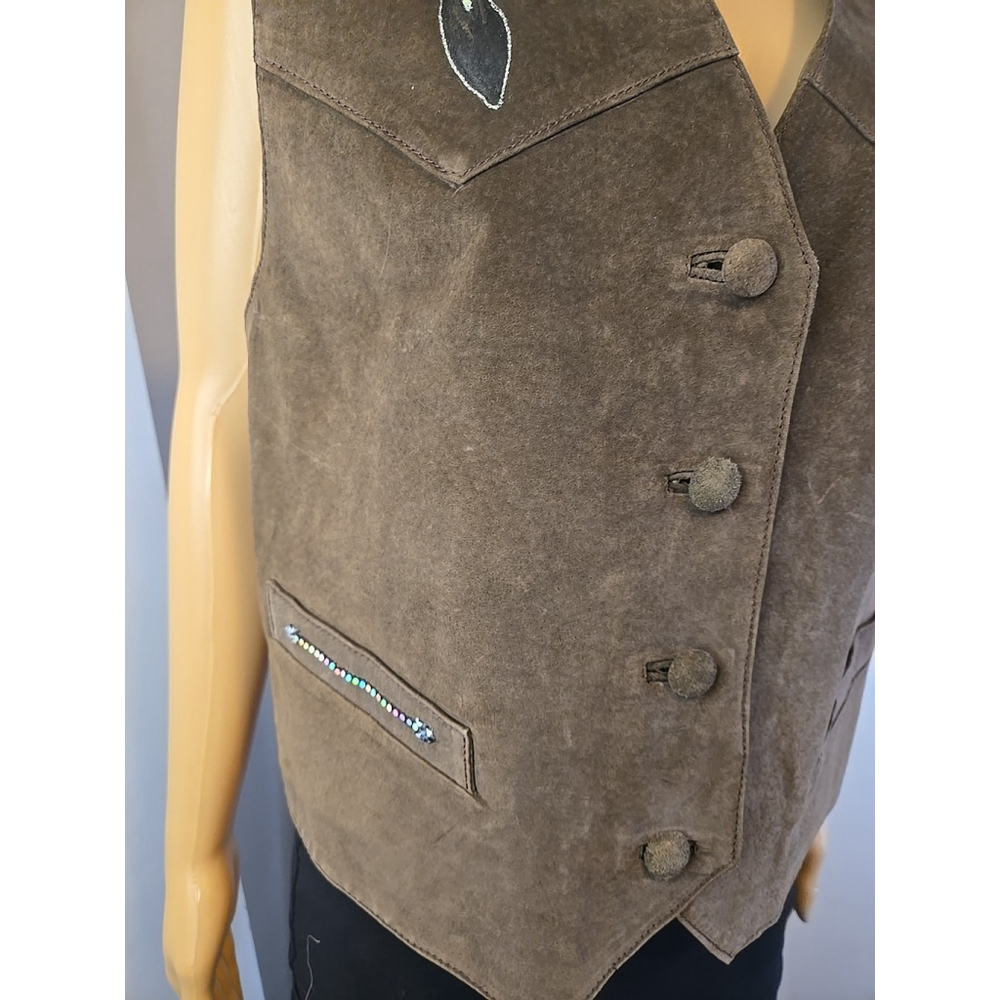 Wanted Genuine Leather Feather Appliqué Vest Western Festival Large - Picture 8 of 10